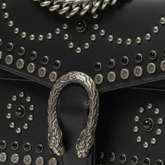Dark Grey Studded Handbag – Heavy Chains, Horseshoe Clasp, Statement Piece! - Picture 5 of 7